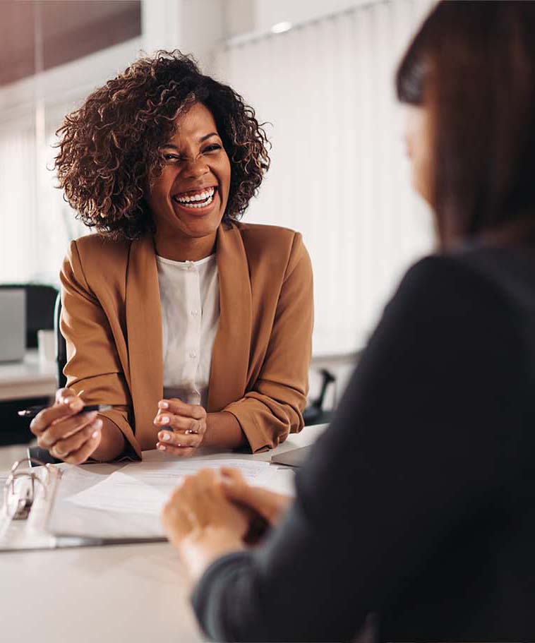 Woman discussing records management consulting and legal services